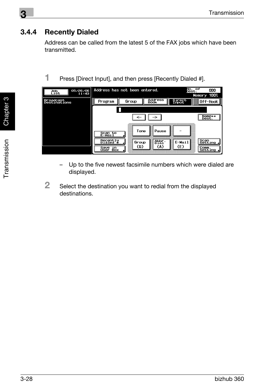 4 recently dialed, Recently dialed -28 | Konica Minolta FK-502 User Manual | Page 85 / 458