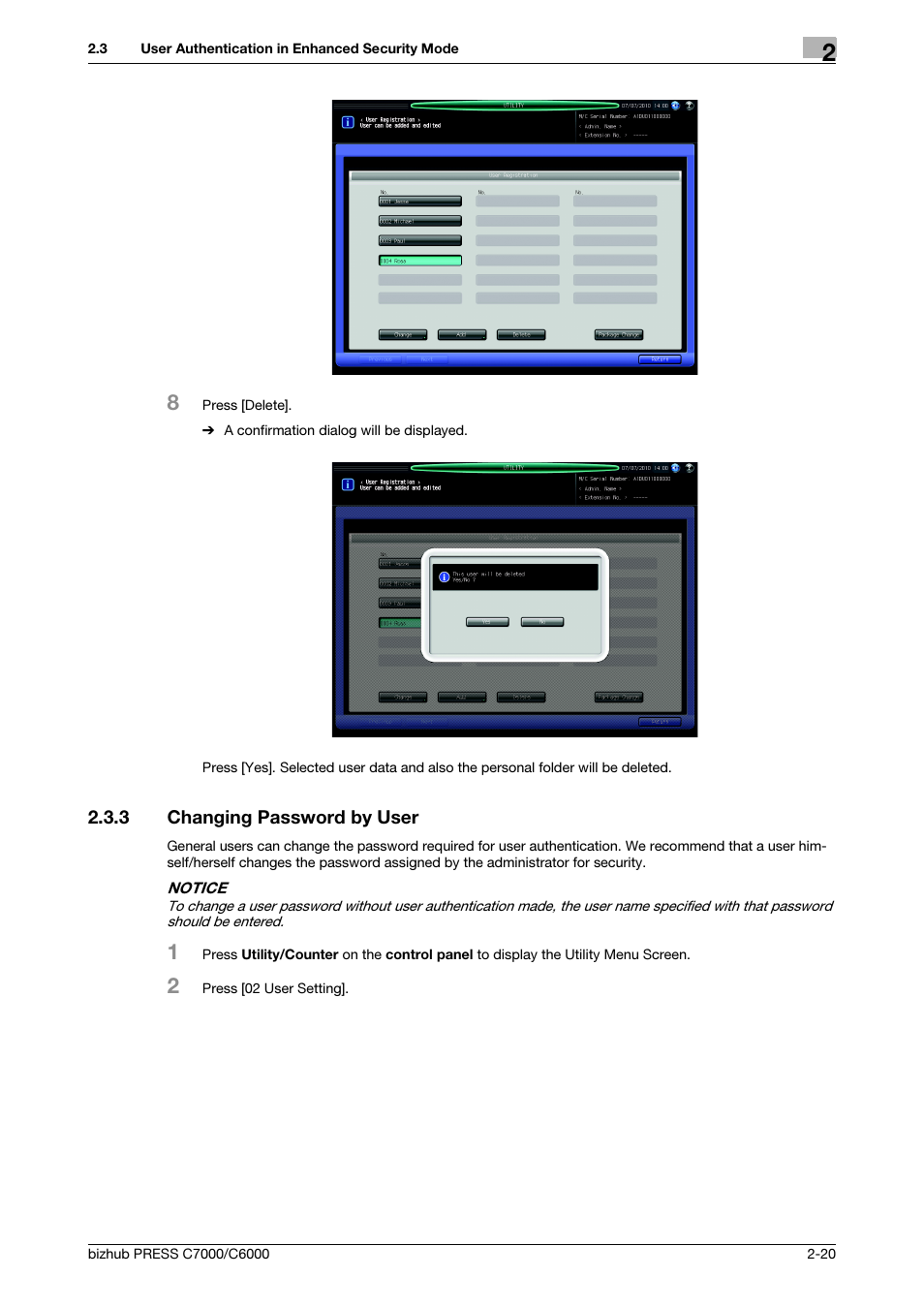 3 changing password by user, Changing password by user -20 | Konica Minolta bizhub PRESS C6000 User Manual | Page 27 / 44