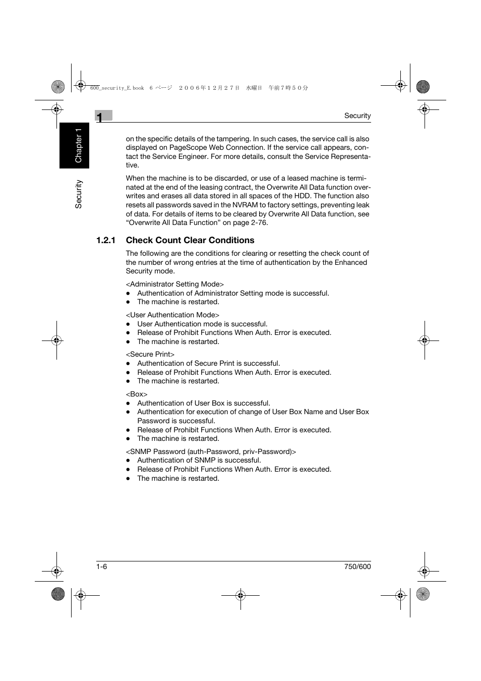 1 check count clear conditions, Check count clear conditions -6 | Konica Minolta bizhub 750 User Manual | Page 13 / 202