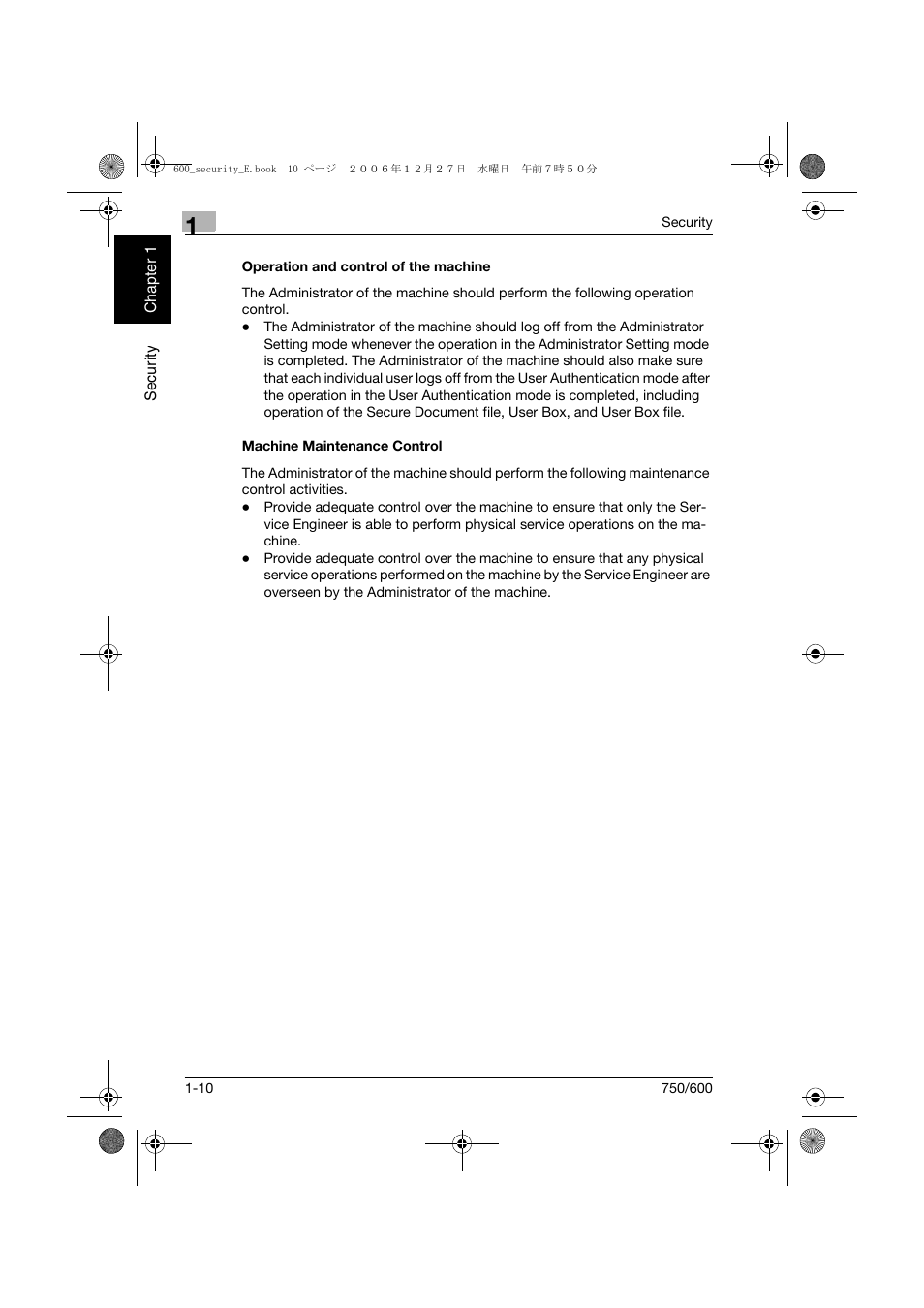 Operation and control of the machine, Machine maintenance control | Konica Minolta bizhub 750 User Manual | Page 17 / 202