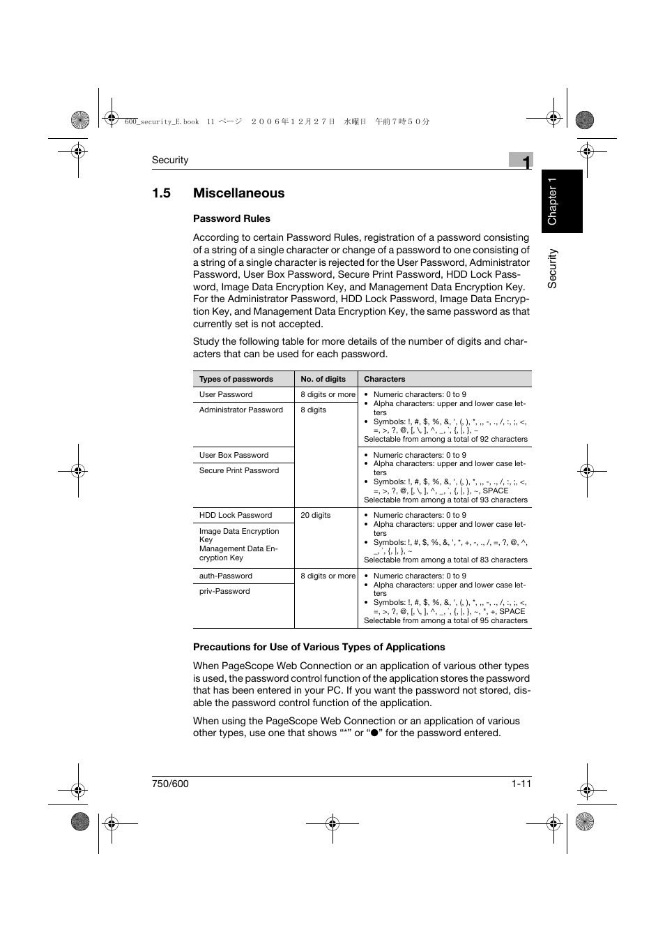 5 miscellaneous, Password rules, Miscellaneous -11 | Konica Minolta bizhub 750 User Manual | Page 18 / 202