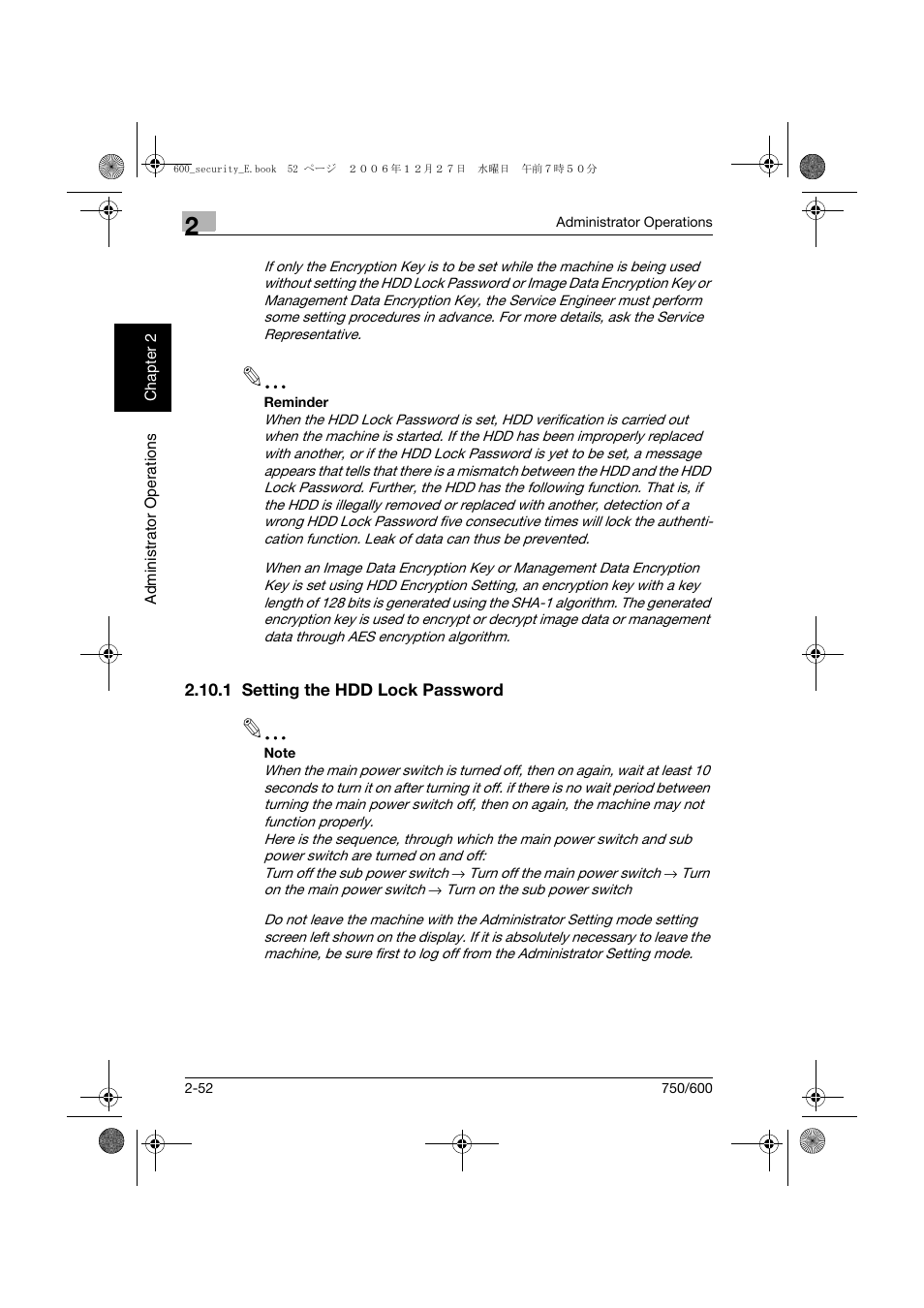 1 setting the hdd lock password, Setting the hdd lock password -52 | Konica Minolta bizhub 750 User Manual | Page 71 / 202