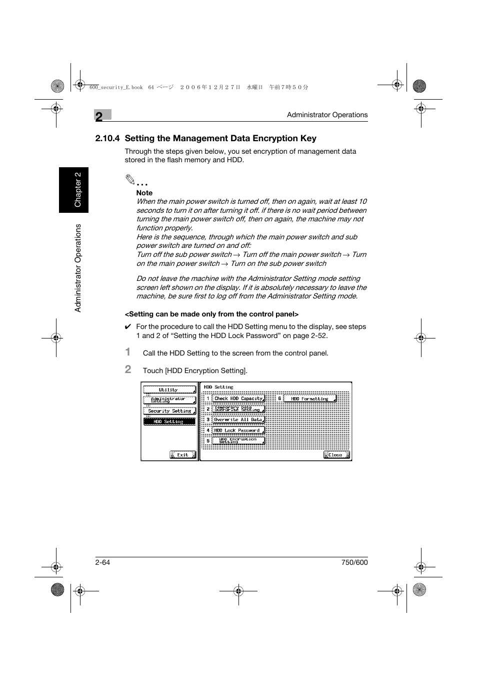 4 setting the management data encryption key, Setting can be made only from the control panel | Konica Minolta bizhub 750 User Manual | Page 83 / 202