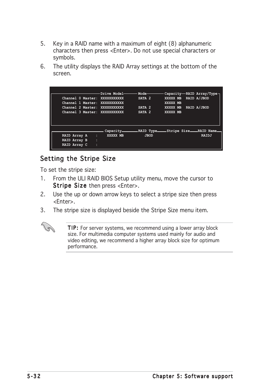 Setting the stripe size | Asus A8R32-MVP User Manual | Page 142 / 166