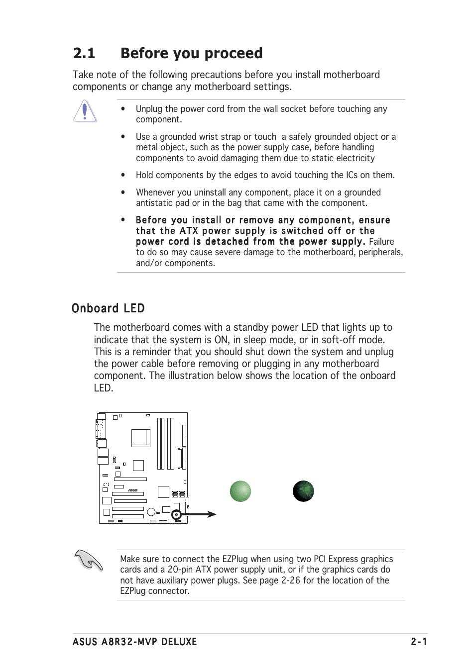 1 before you proceed, Onboard led | Asus A8R32-MVP User Manual | Page 25 / 166