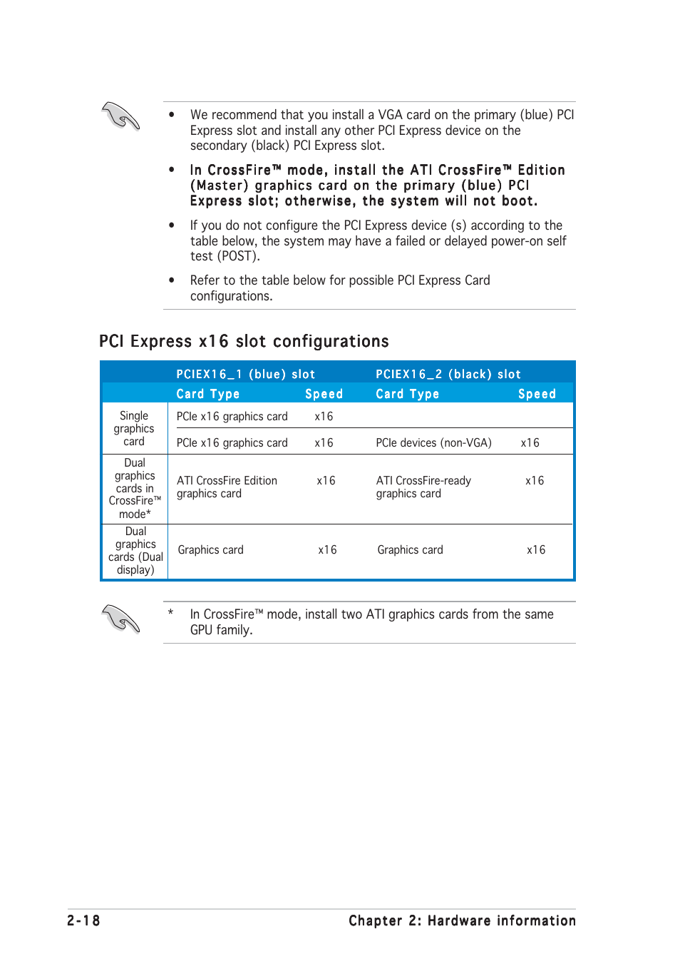 Pci express x16 slot configurations | Asus A8R32-MVP User Manual | Page 42 / 166