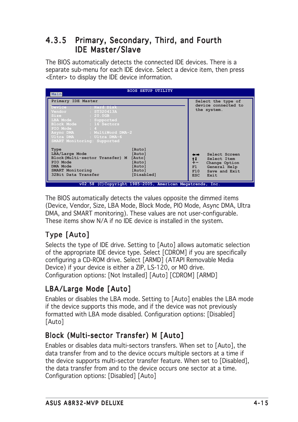 Type [auto, Lba/large mode [auto, Block (multi-sector transfer) m [auto | Asus A8R32-MVP User Manual | Page 77 / 166