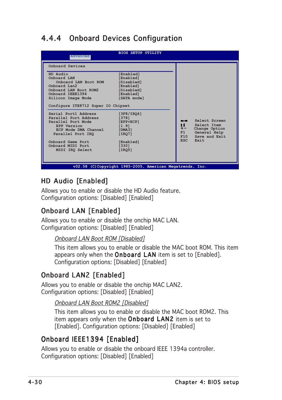 Onboard lan [enabled, Onboard lan2 [enabled, Onboard ieee1394 [enabled | Asus A8R32-MVP User Manual | Page 92 / 166