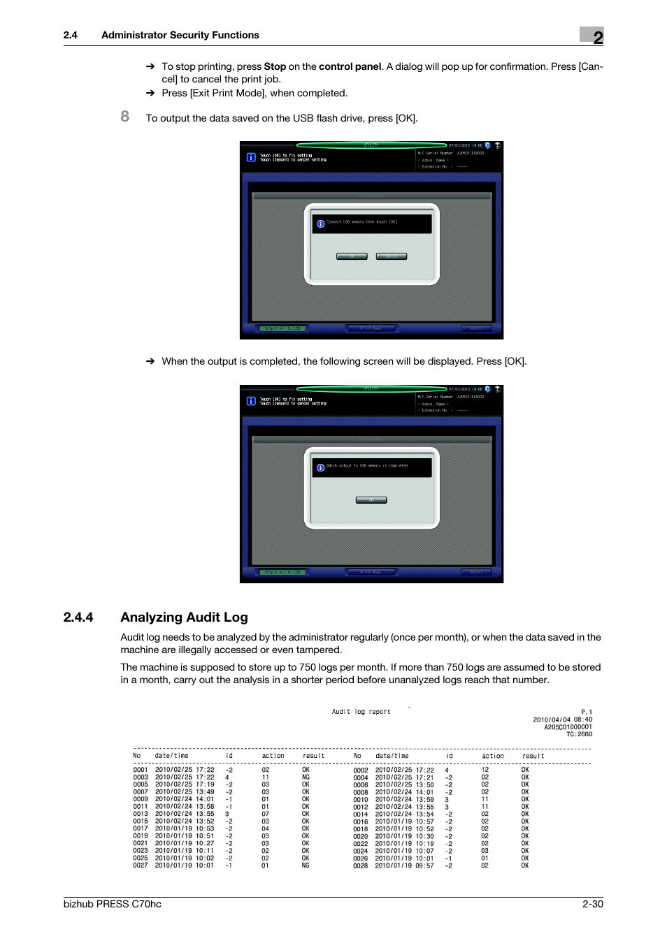 4 analyzing audit log, Analyzing audit log -30 | Konica Minolta bizhub PRESS C70hc User Manual | Page 36 / 42