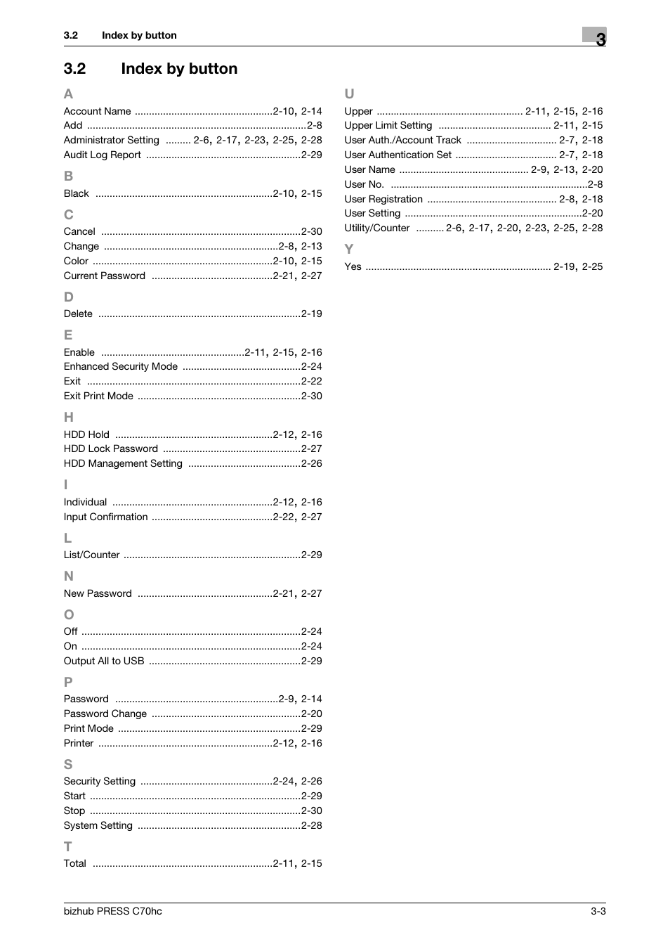 2 index by button, Index by button -3 | Konica Minolta bizhub PRESS C70hc User Manual | Page 41 / 42