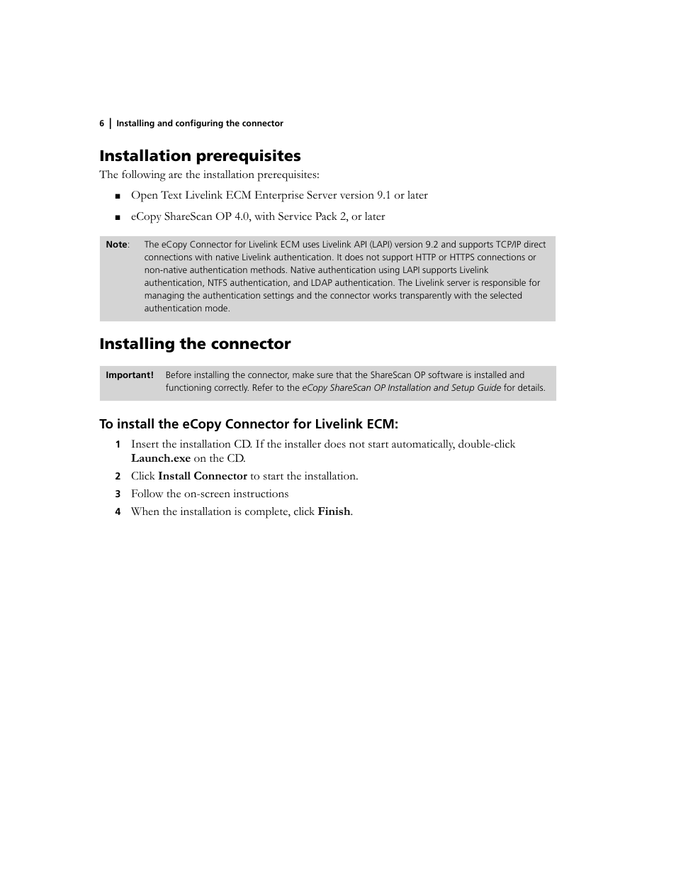 Installation prerequisites, Installing the connector | Konica Minolta eCopy User Manual | Page 10 / 26