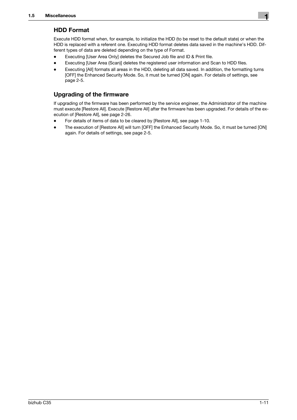 Hdd format, Upgrading of the firmware, Hdd format -11 upgrading of the firmware -11 | Konica Minolta bizhub C35 User Manual | Page 14 / 94