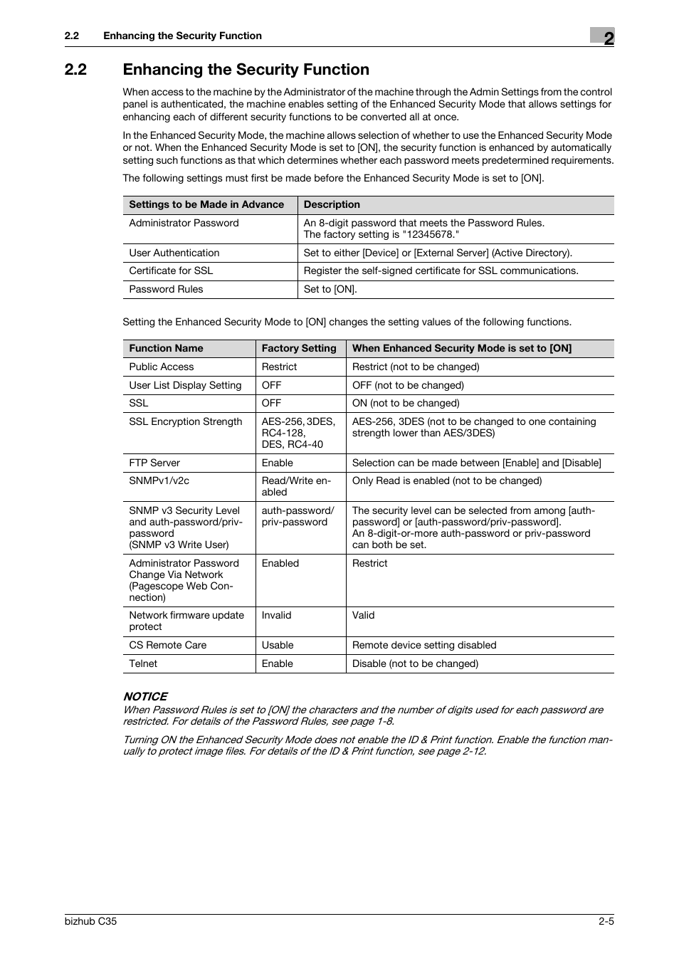 2 enhancing the security function, Enhancing the security function -5 | Konica Minolta bizhub C35 User Manual | Page 19 / 94