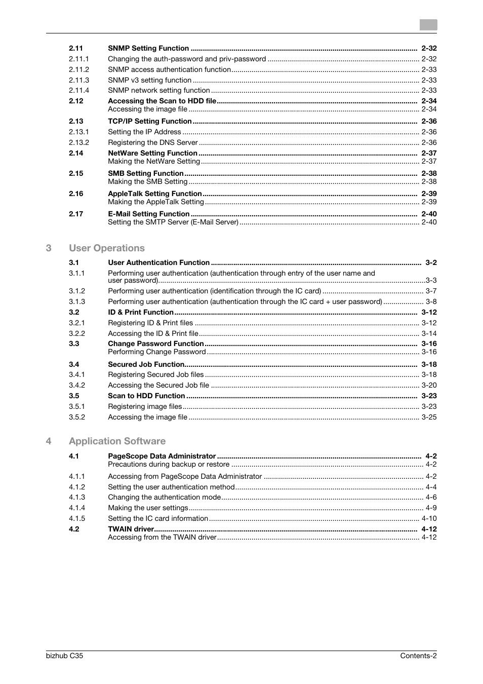 3user operations, 4application software | Konica Minolta bizhub C35 User Manual | Page 3 / 94