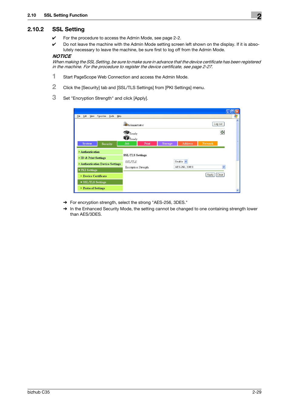 2 ssl setting, Ssl setting -29 | Konica Minolta bizhub C35 User Manual | Page 43 / 94