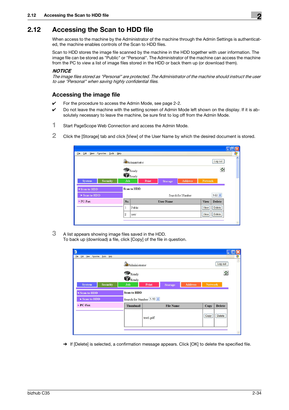 12 accessing the scan to hdd file, Accessing the image file | Konica Minolta bizhub C35 User Manual | Page 48 / 94