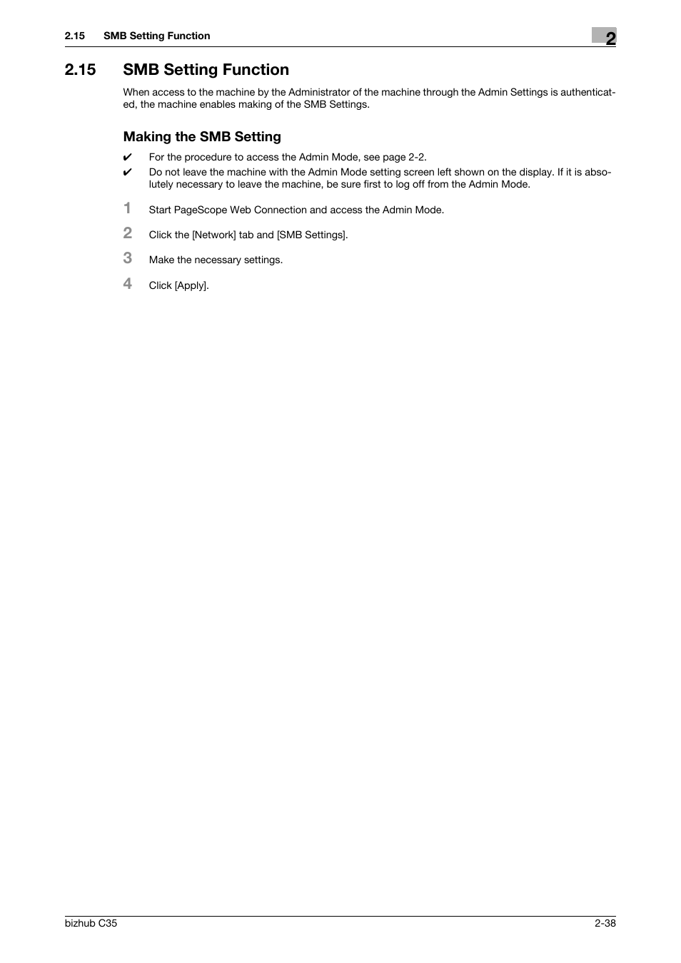 15 smb setting function, Making the smb setting | Konica Minolta bizhub C35 User Manual | Page 52 / 94