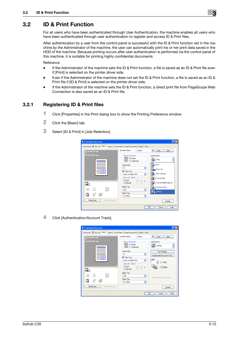 2 id & print function, 1 registering id & print files, Id & print function -12 | Registering id & print files -12 | Konica Minolta bizhub C35 User Manual | Page 66 / 94