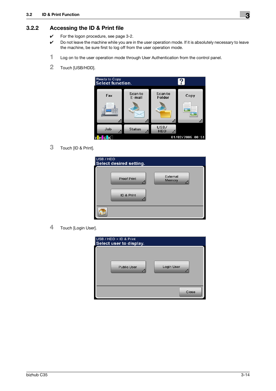 2 accessing the id & print file, Accessing the id & print file -14 | Konica Minolta bizhub C35 User Manual | Page 68 / 94