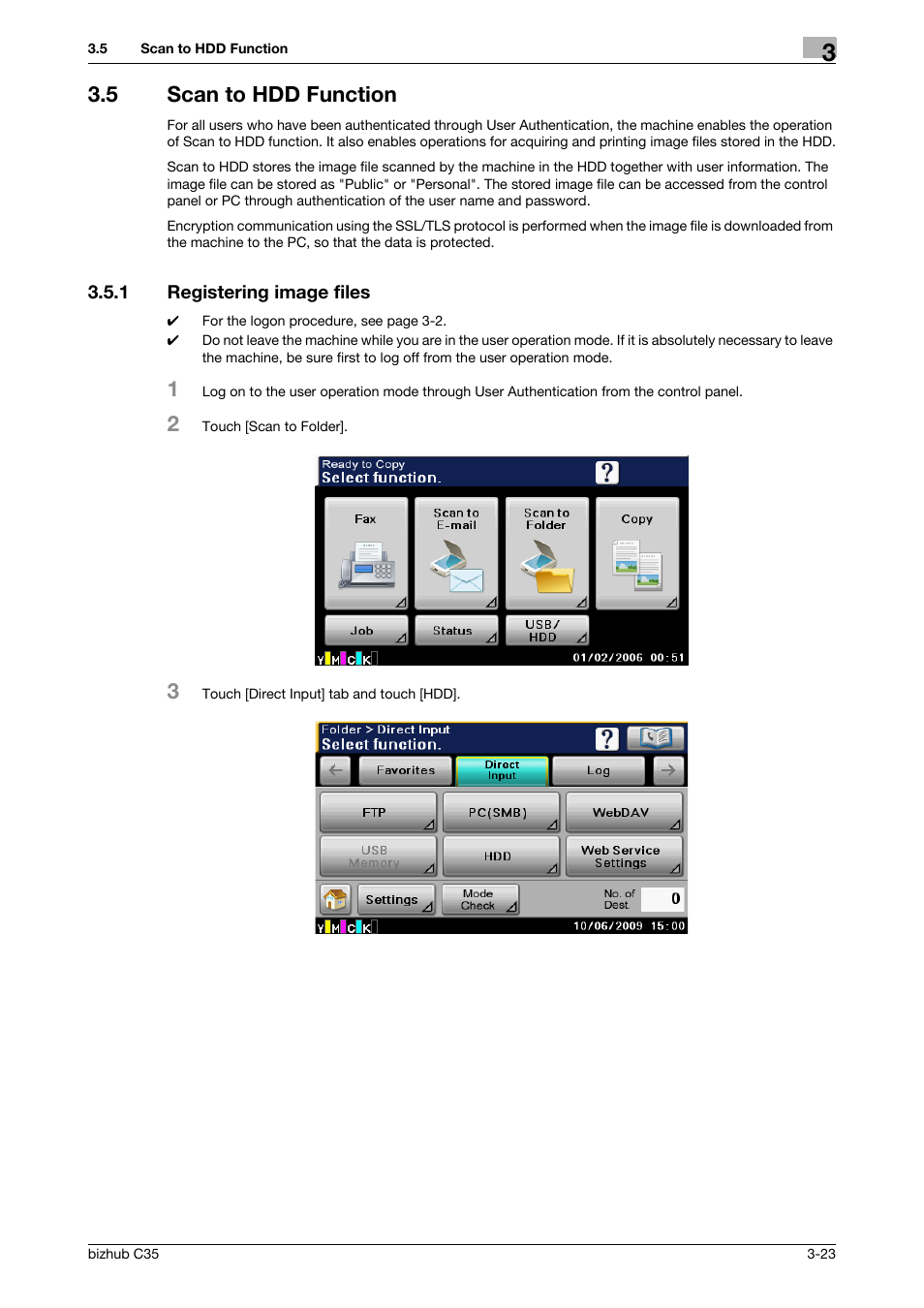 5 scan to hdd function, 1 registering image files, Scan to hdd function -23 | Registering image files -23 | Konica Minolta bizhub C35 User Manual | Page 77 / 94