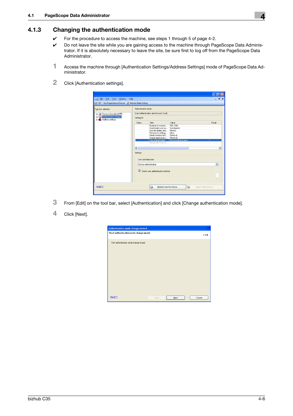 3 changing the authentication mode, Changing the authentication mode -6 | Konica Minolta bizhub C35 User Manual | Page 87 / 94