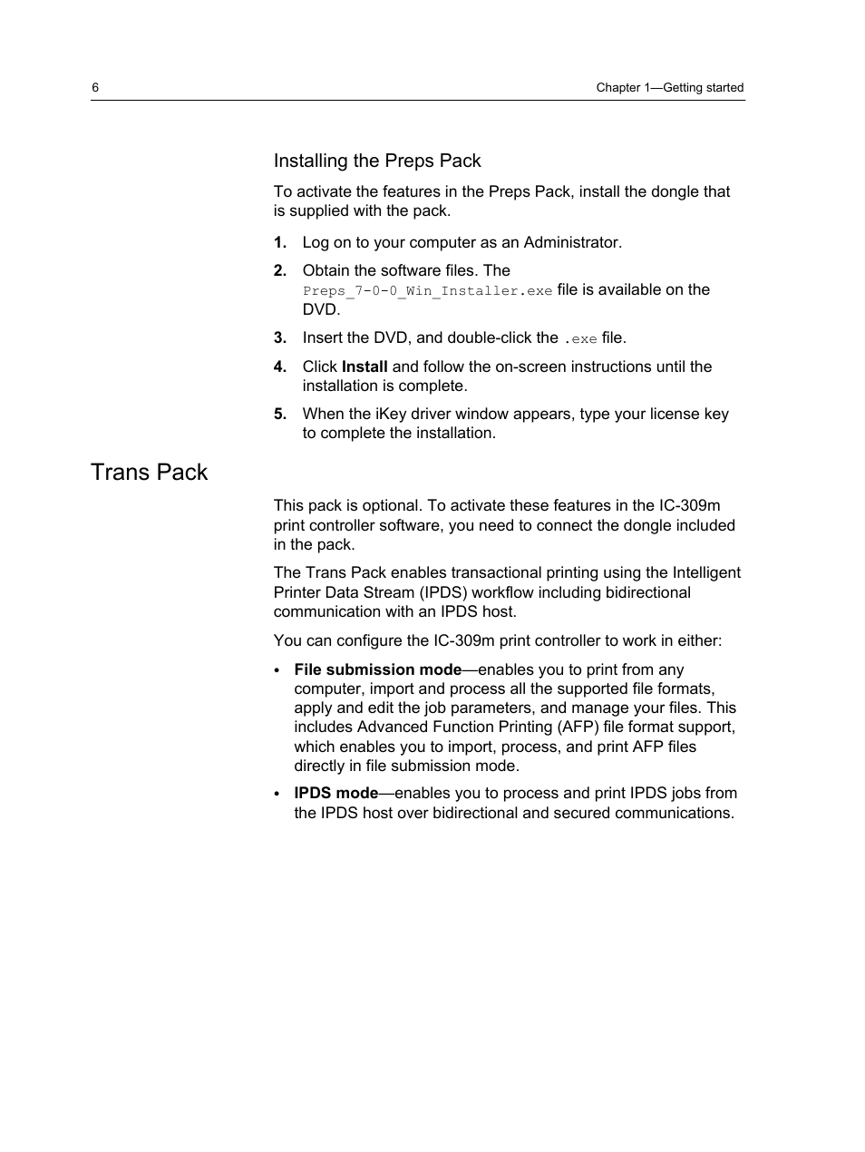 Installing the preps pack, Trans pack | Konica Minolta bizhub PRESS 1250 User Manual | Page 14 / 200