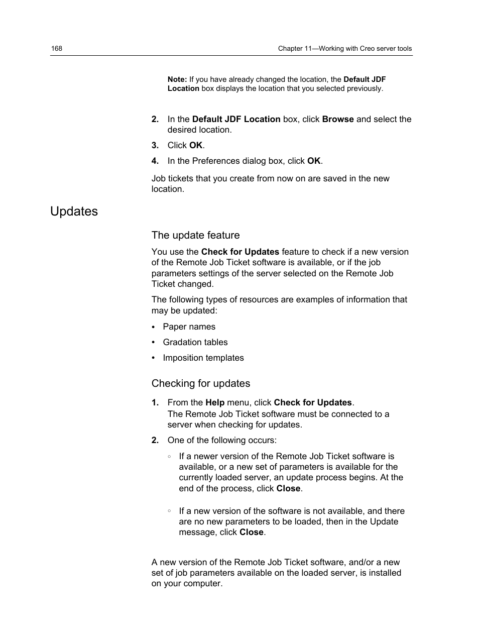 Updates, The update feature, Checking for updates | Konica Minolta bizhub PRESS 1250 User Manual | Page 176 / 200