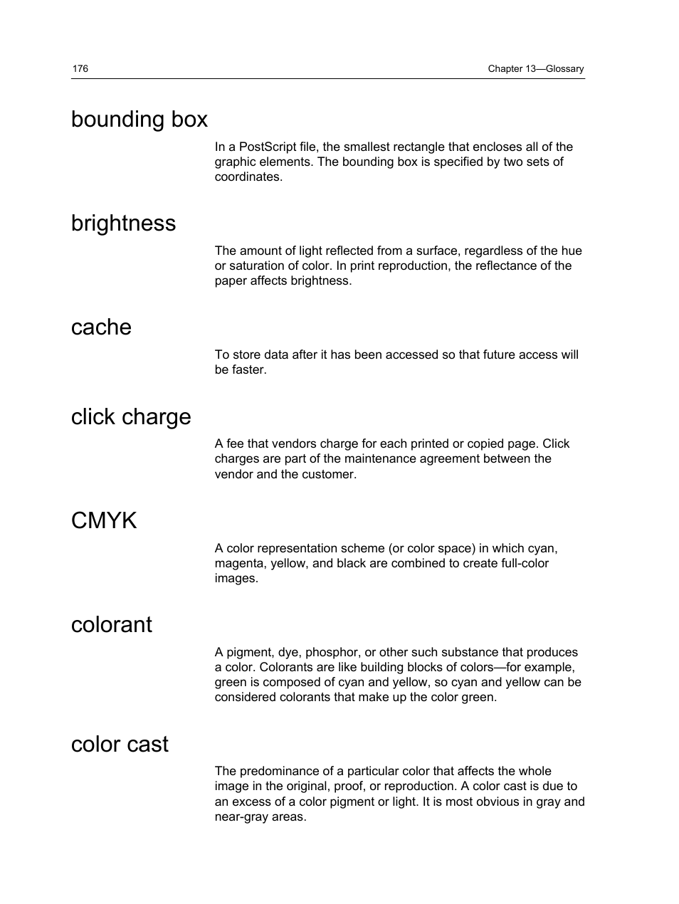 Bounding box, Brightness, Cache | Click charge, Cmyk, Colorant, Color cast | Konica Minolta bizhub PRESS 1250 User Manual | Page 184 / 200