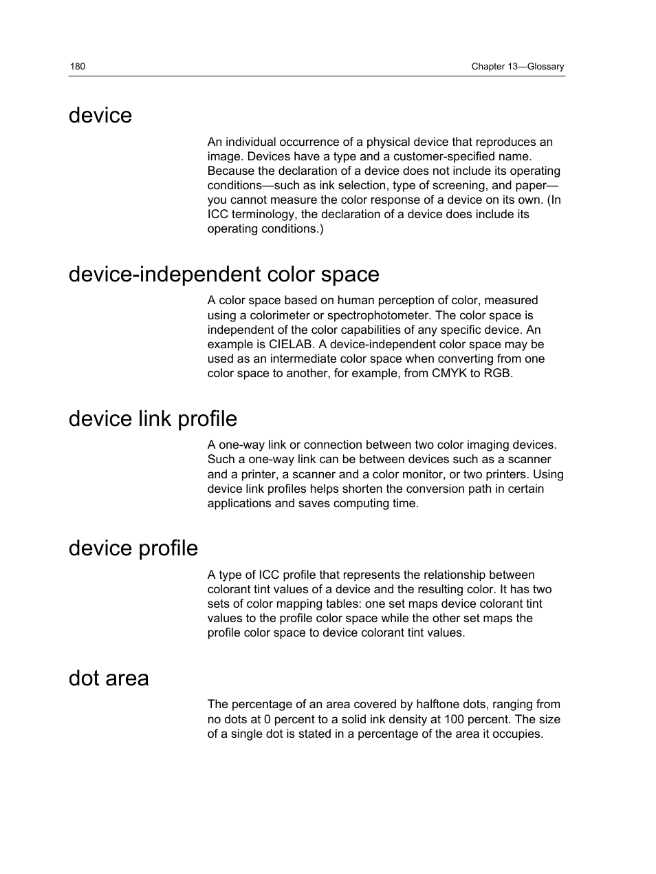 Device, Device-independent color space, Device link profile | Device profile, Dot area | Konica Minolta bizhub PRESS 1250 User Manual | Page 188 / 200