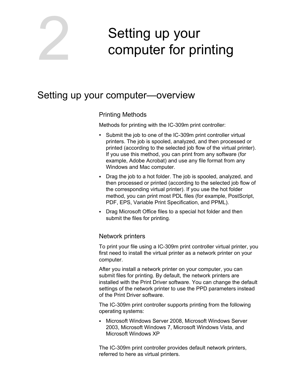 Setting up your computer for printing, Setting up your computer—overview | Konica Minolta bizhub PRESS 1250 User Manual | Page 23 / 200