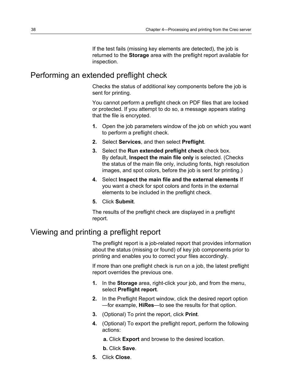 Performing an extended preflight check, Viewing and printing a preflight report | Konica Minolta bizhub PRESS 1250 User Manual | Page 46 / 200