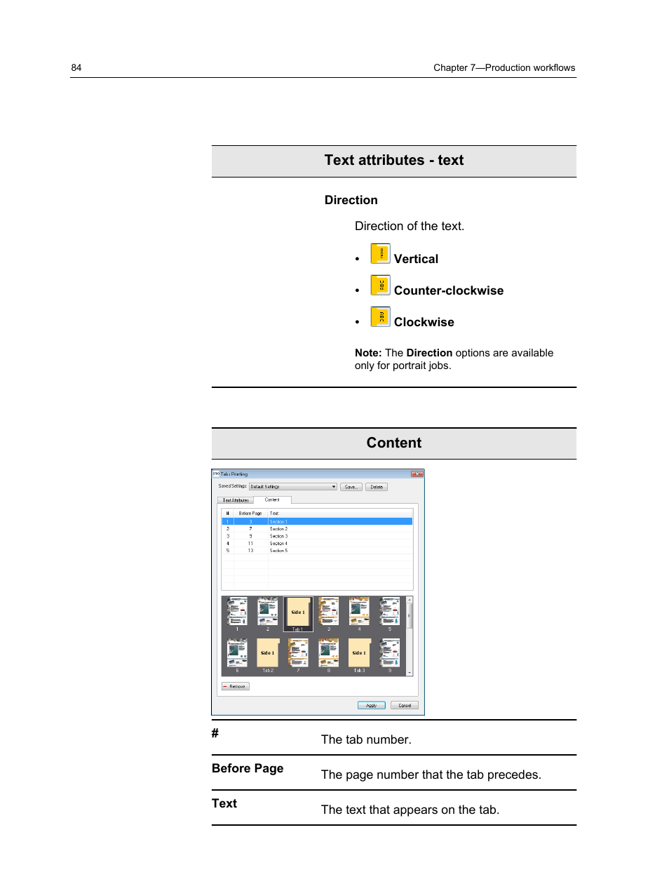 Text attributes - text, Content | Konica Minolta bizhub PRESS 1250 User Manual | Page 92 / 200