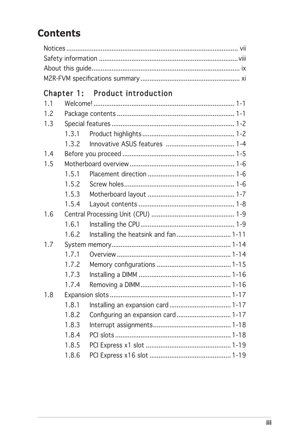 Asus M2R-FVM User Manual | Page 3 / 72
