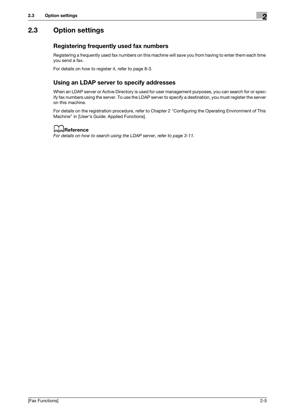 3 option settings, Registering frequently used fax numbers, Using an ldap server to specify addresses | Konica Minolta bizhub C3350 User Manual | Page 11 / 69