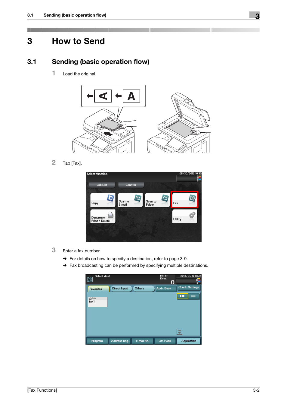 3 how to send, 1 sending (basic operation flow), How to send | Sending (basic operation flow) -2, 3how to send | Konica Minolta bizhub C3350 User Manual | Page 13 / 69