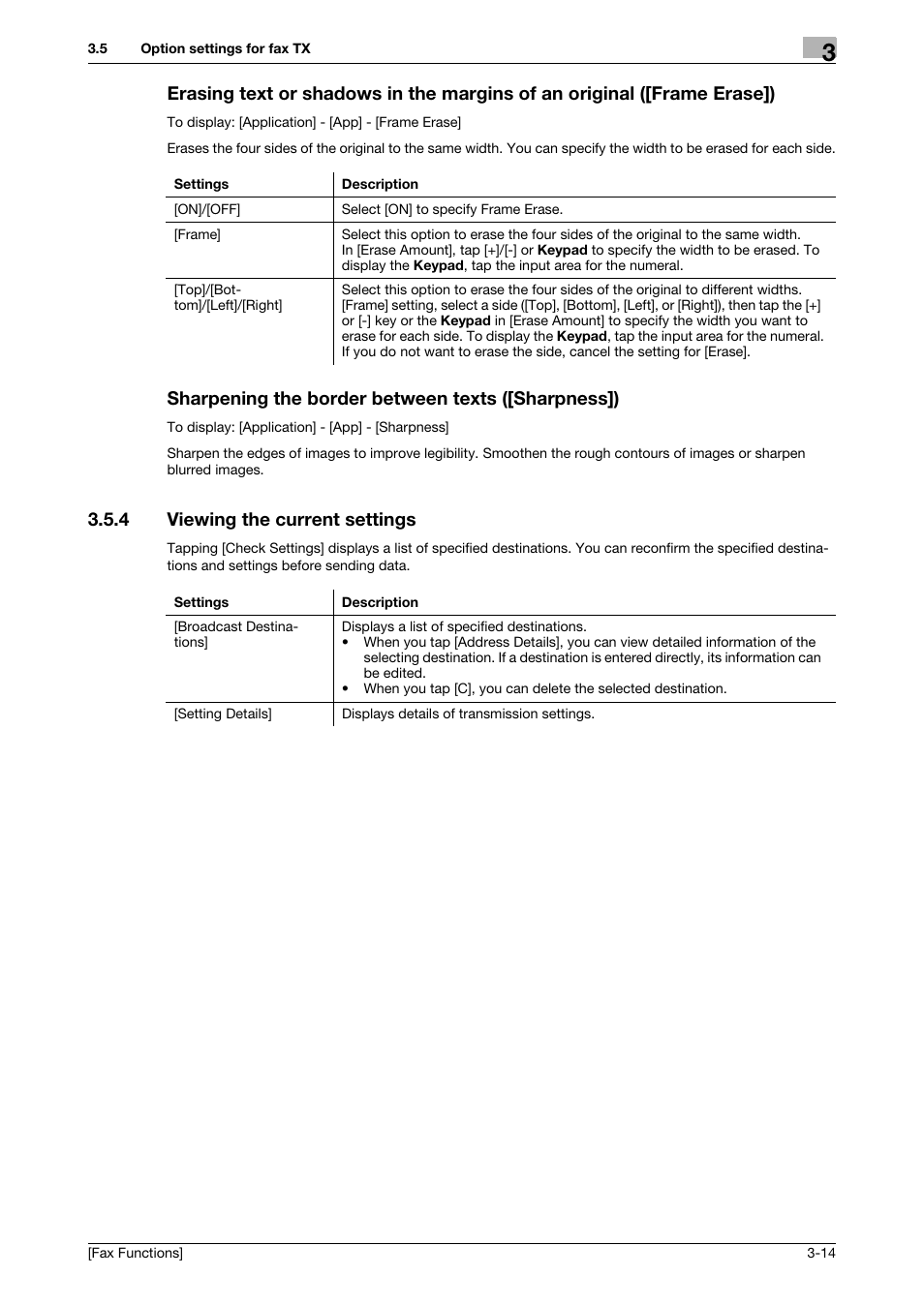 Sharpening the border between texts ([sharpness]), 4 viewing the current settings, Viewing the current settings -14 | Konica Minolta bizhub C3350 User Manual | Page 25 / 69
