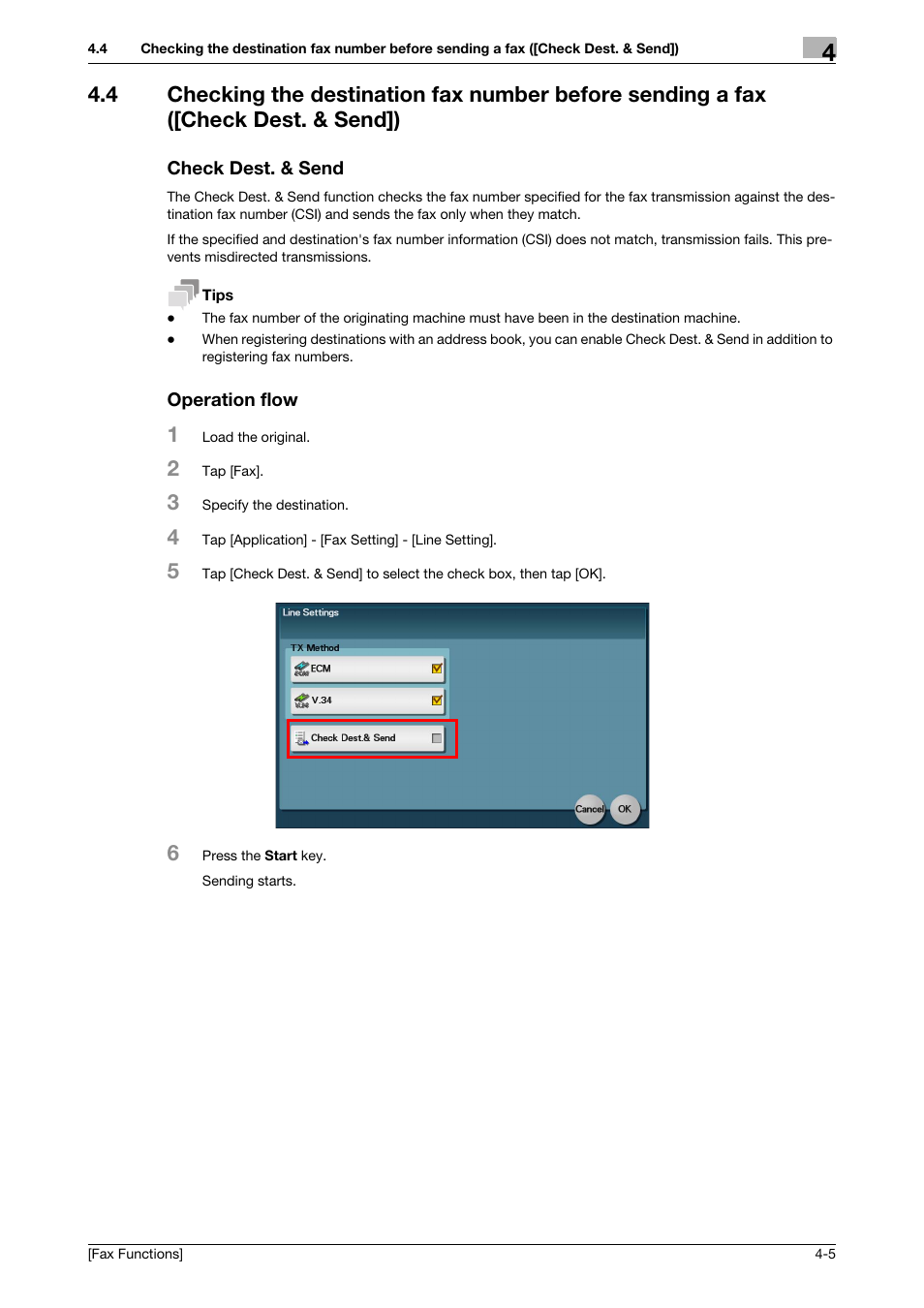 Check dest. & send, Operation flow | Konica Minolta bizhub C3350 User Manual | Page 30 / 69