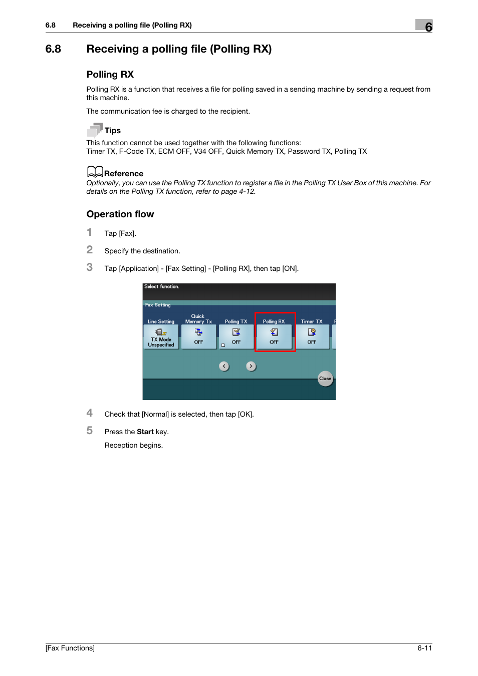 8 receiving a polling file (polling rx), Polling rx, Operation flow | Konica Minolta bizhub C3350 User Manual | Page 53 / 69