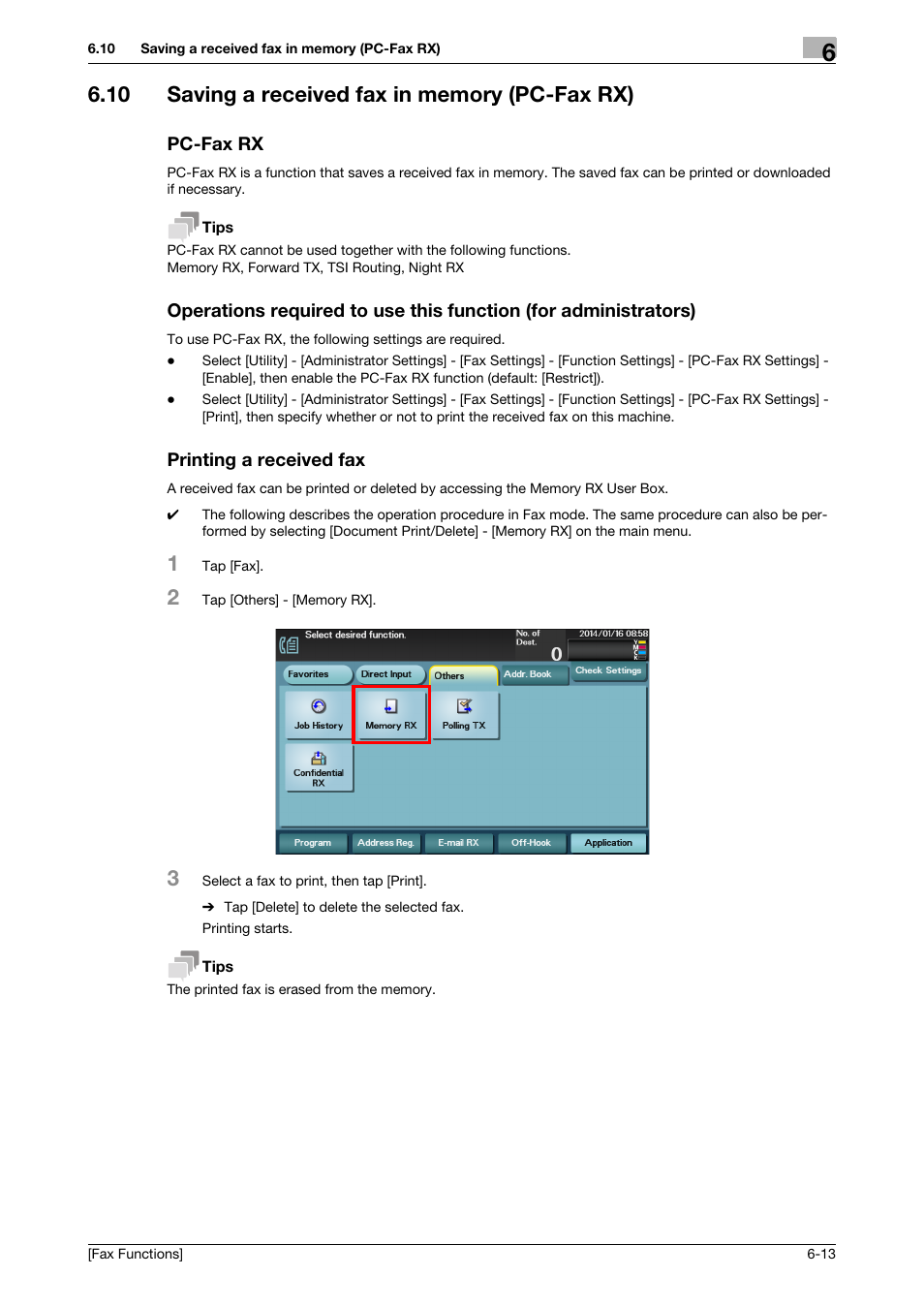 10 saving a received fax in memory (pc-fax rx), Pc-fax rx, Printing a received fax | Konica Minolta bizhub C3350 User Manual | Page 55 / 69