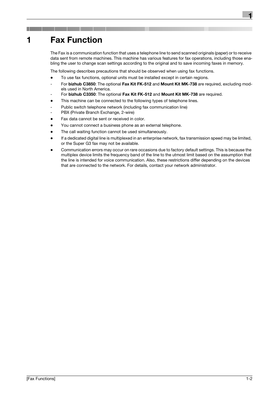 1 fax function, Fax function, 1fax function | Konica Minolta bizhub C3350 User Manual | Page 6 / 69