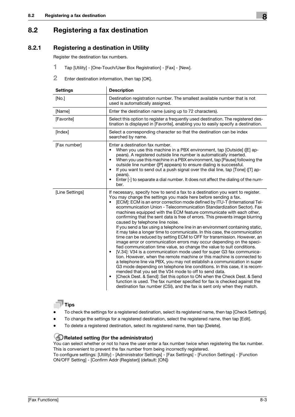 2 registering a fax destination, 1 registering a destination in utility, Registering a fax destination -3 | Registering a destination in utility -3 | Konica Minolta bizhub C3350 User Manual | Page 64 / 69