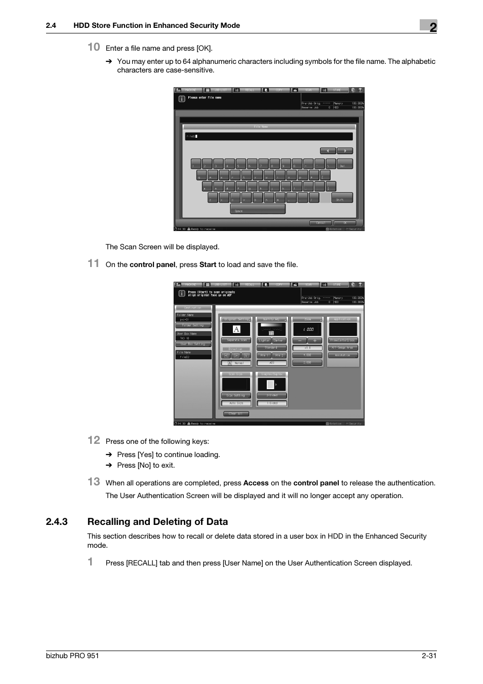 3 recalling and deleting of data, Recalling and deleting of data -31 | Konica Minolta bizhub PRO 951 User Manual | Page 41 / 76