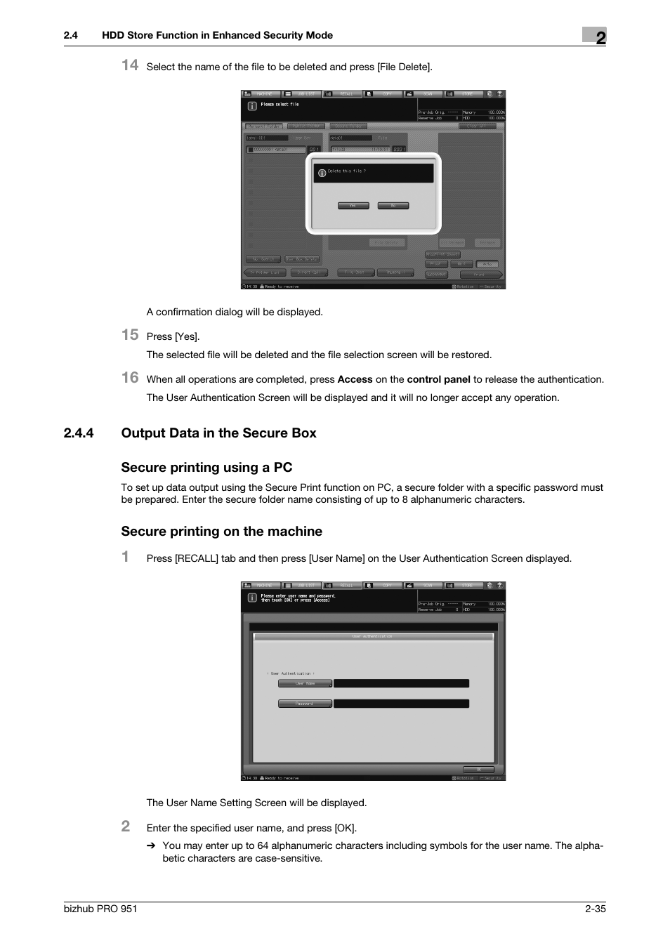 4 output data in the secure box, Output data in the secure box -35 | Konica Minolta bizhub PRO 951 User Manual | Page 45 / 76