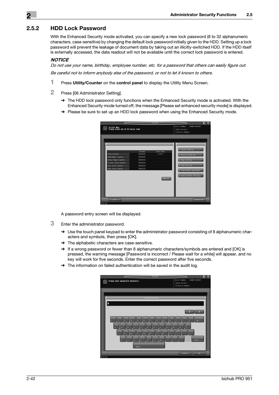 2 hdd lock password, Hdd lock password -42 | Konica Minolta bizhub PRO 951 User Manual | Page 52 / 76