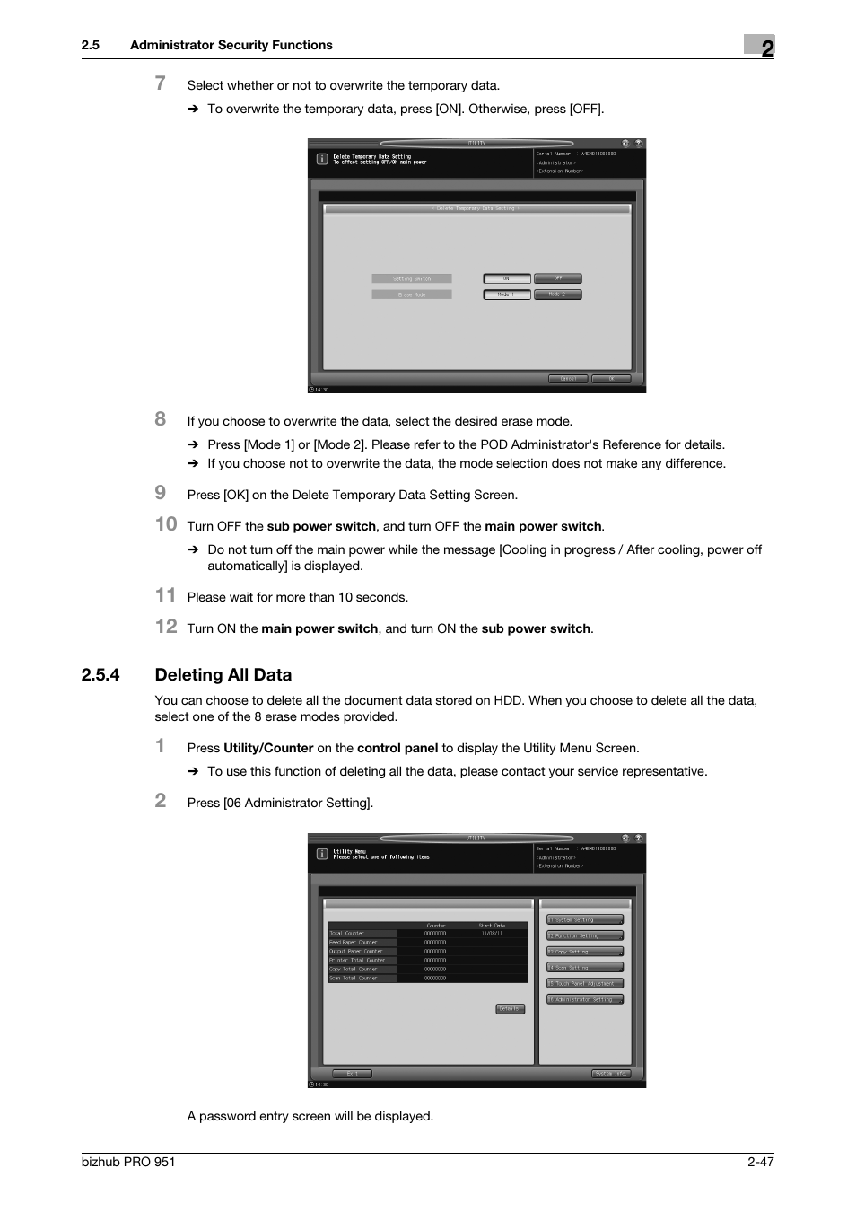 4 deleting all data, Deleting all data -47 | Konica Minolta bizhub PRO 951 User Manual | Page 57 / 76