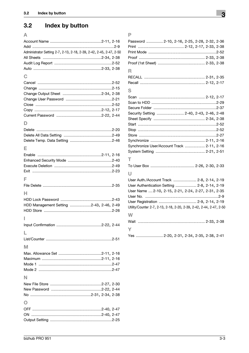 2 index by button, Index by button -3 | Konica Minolta bizhub PRO 951 User Manual | Page 67 / 76