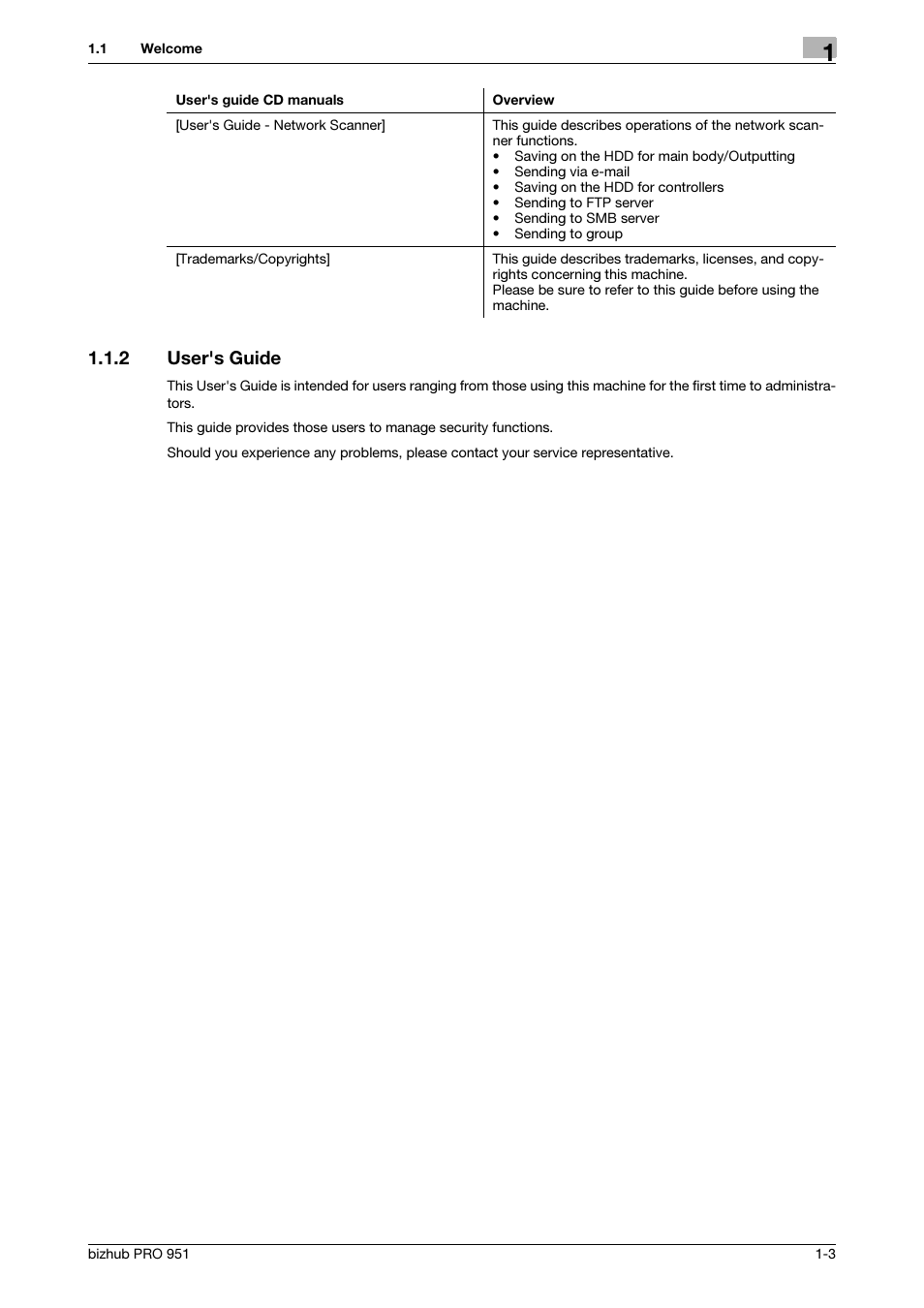 2 user's guide, User's guide -3 | Konica Minolta bizhub PRO 951 User Manual | Page 7 / 76