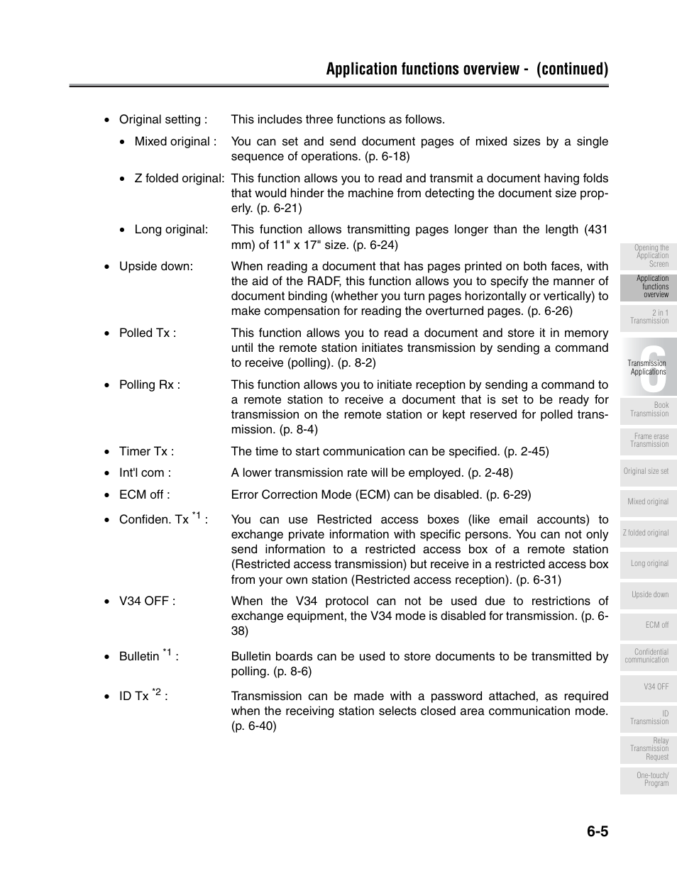 Application functions overview - (continued) | Konica Minolta FK-102 User Manual | Page 116 / 329