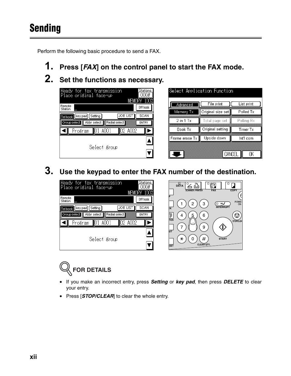 Sending, Set the functions as necessary, For details | Konica Minolta FK-102 User Manual | Page 13 / 329