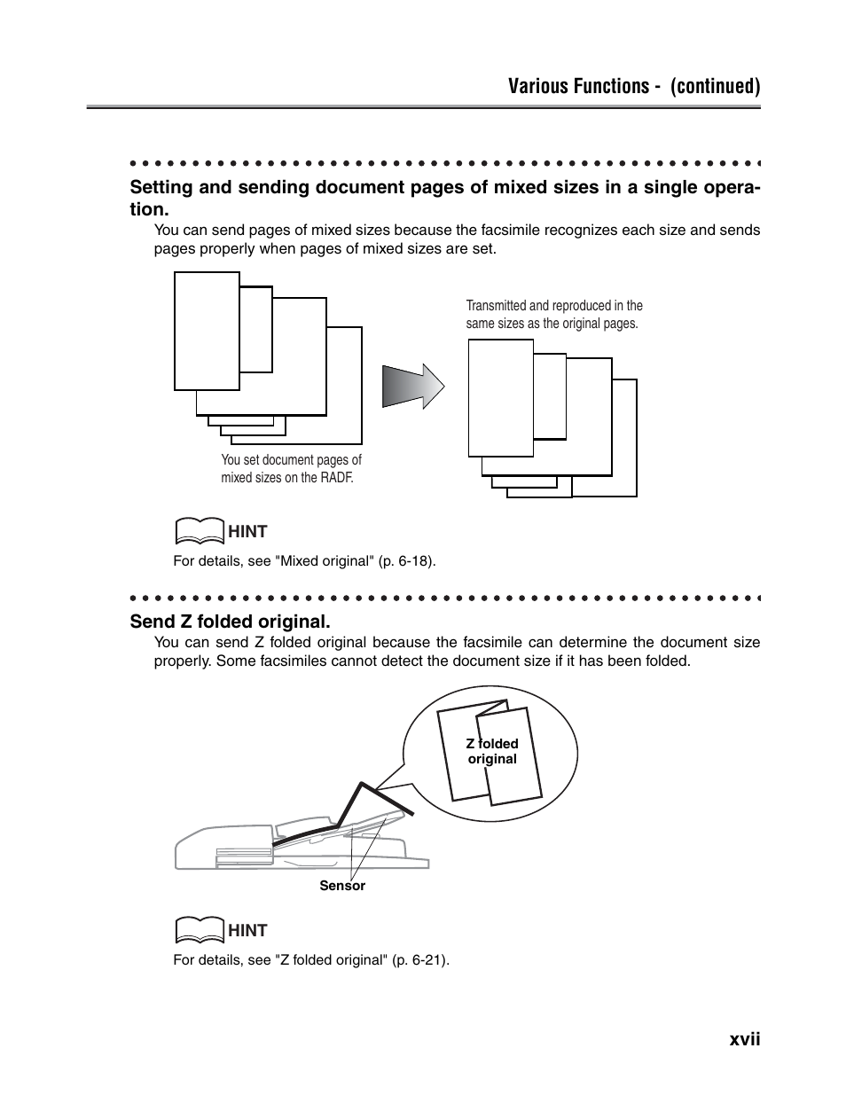 Various functions - (continued) | Konica Minolta FK-102 User Manual | Page 18 / 329